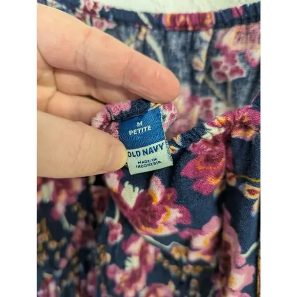 Old Navy Floral Midi Dress Womens Medium Petite Linen Strappy Peasant Cottage - Picture 5 of 6